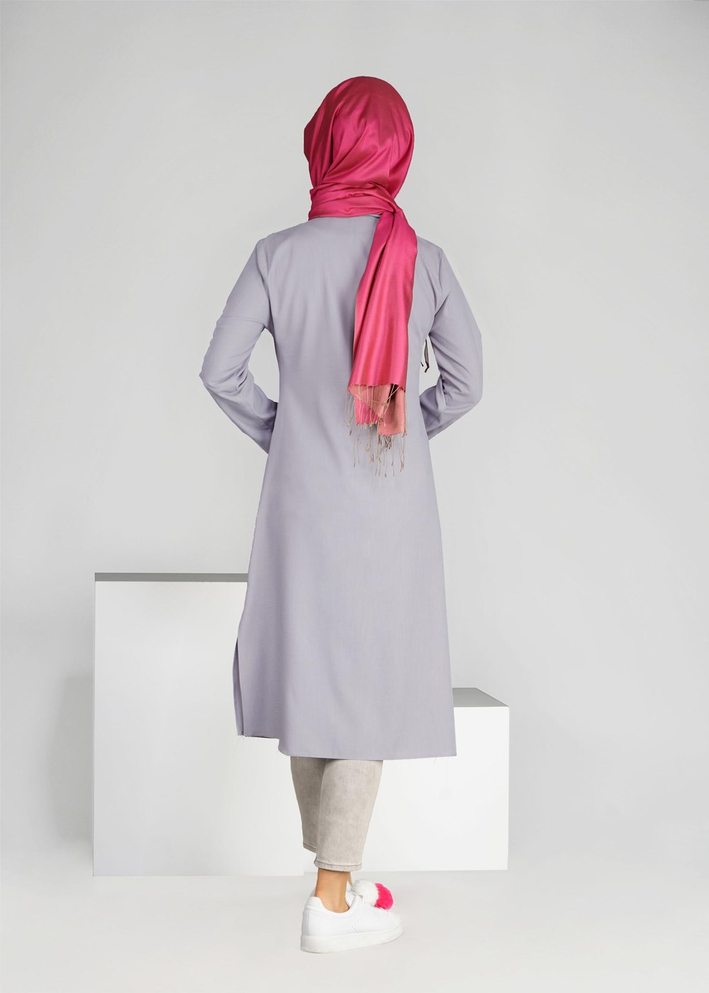 Tesettür giyim MAVİ T 31471 Elegance-Uzun Tesettür Tunik