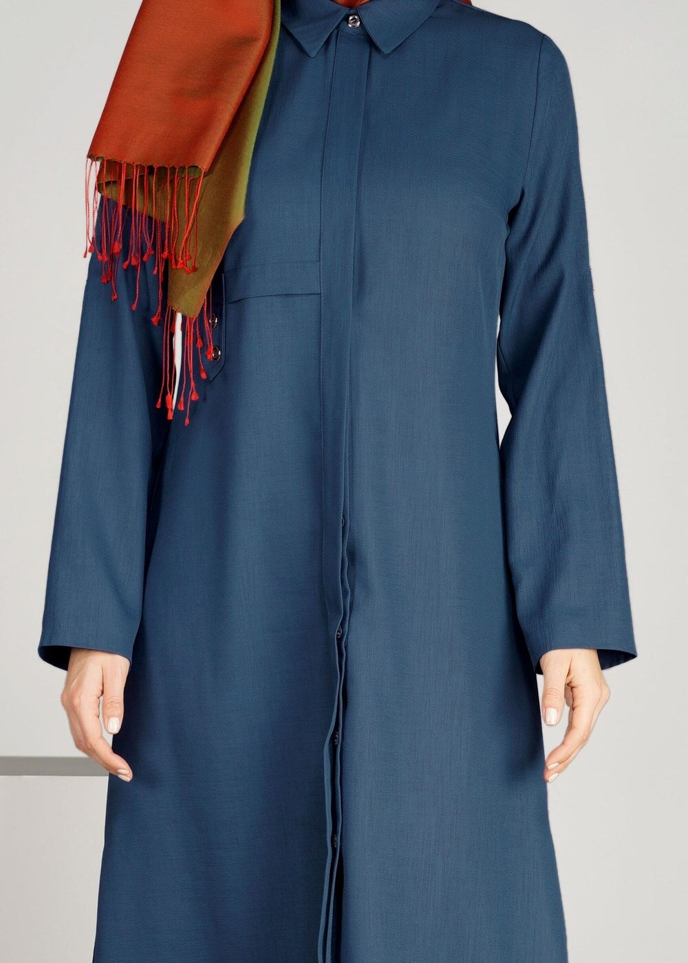 Tesettür giyim MAVİ T 31471 Elegance-Uzun Tesettür Tunik