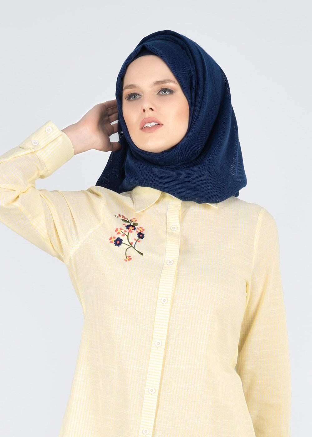 Hijab clothing YELLOW T 356-1 Miss Puan-Çizgi Desenli Tunik