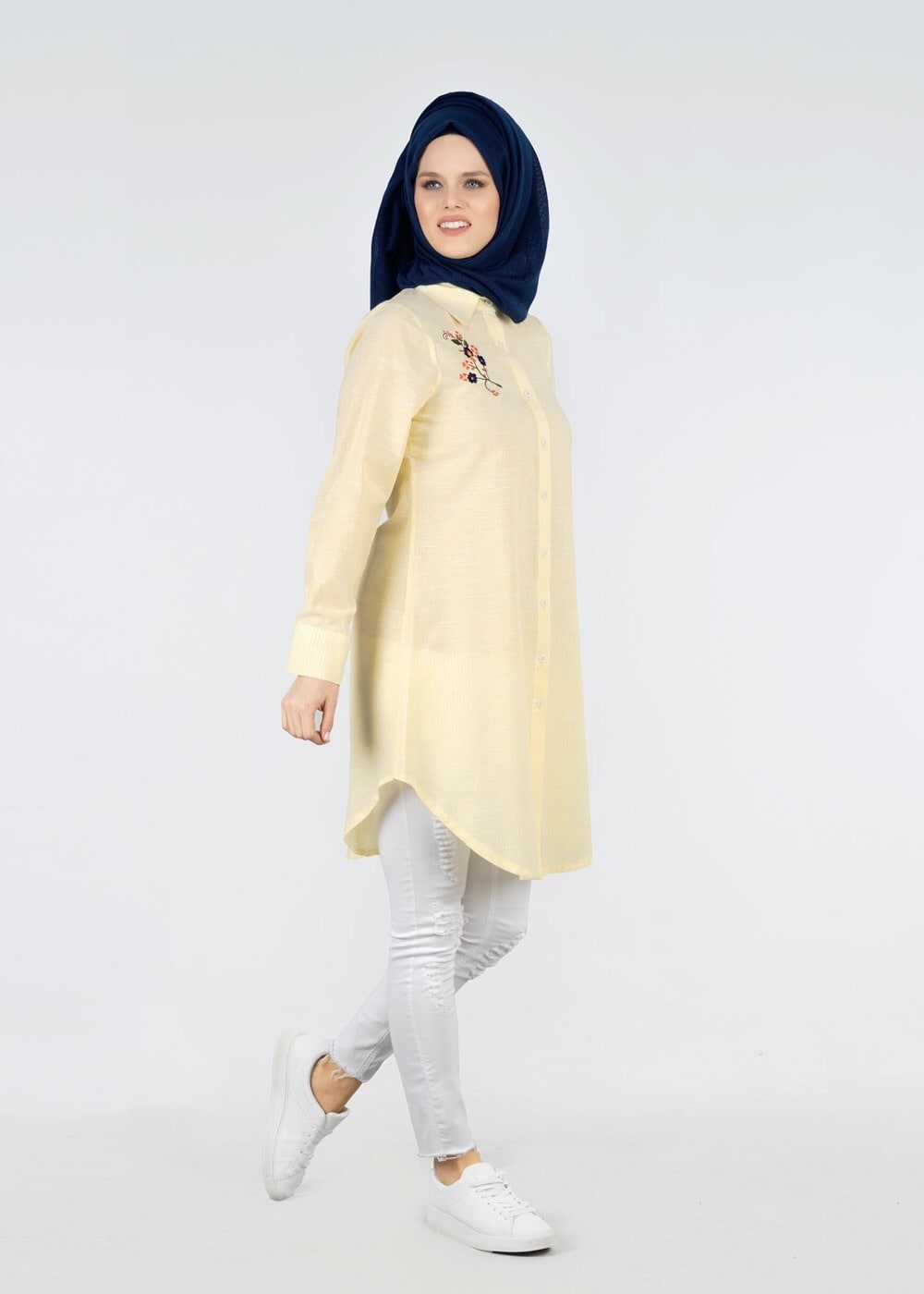 Hijab clothing YELLOW T 356-1 Miss Puan-Çizgi Desenli Tunik