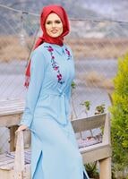 Tesettür giyim MAVİ T 91471 Elegance- Nakış Detaylı Uzun Tunik
