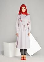 Tesettür giyim PUDRA T 91471 Elegance- Nakış Detaylı Uzun Tunik