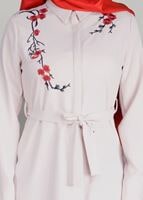 Tesettür giyim PUDRA T 91471 Elegance- Nakış Detaylı Uzun Tunik