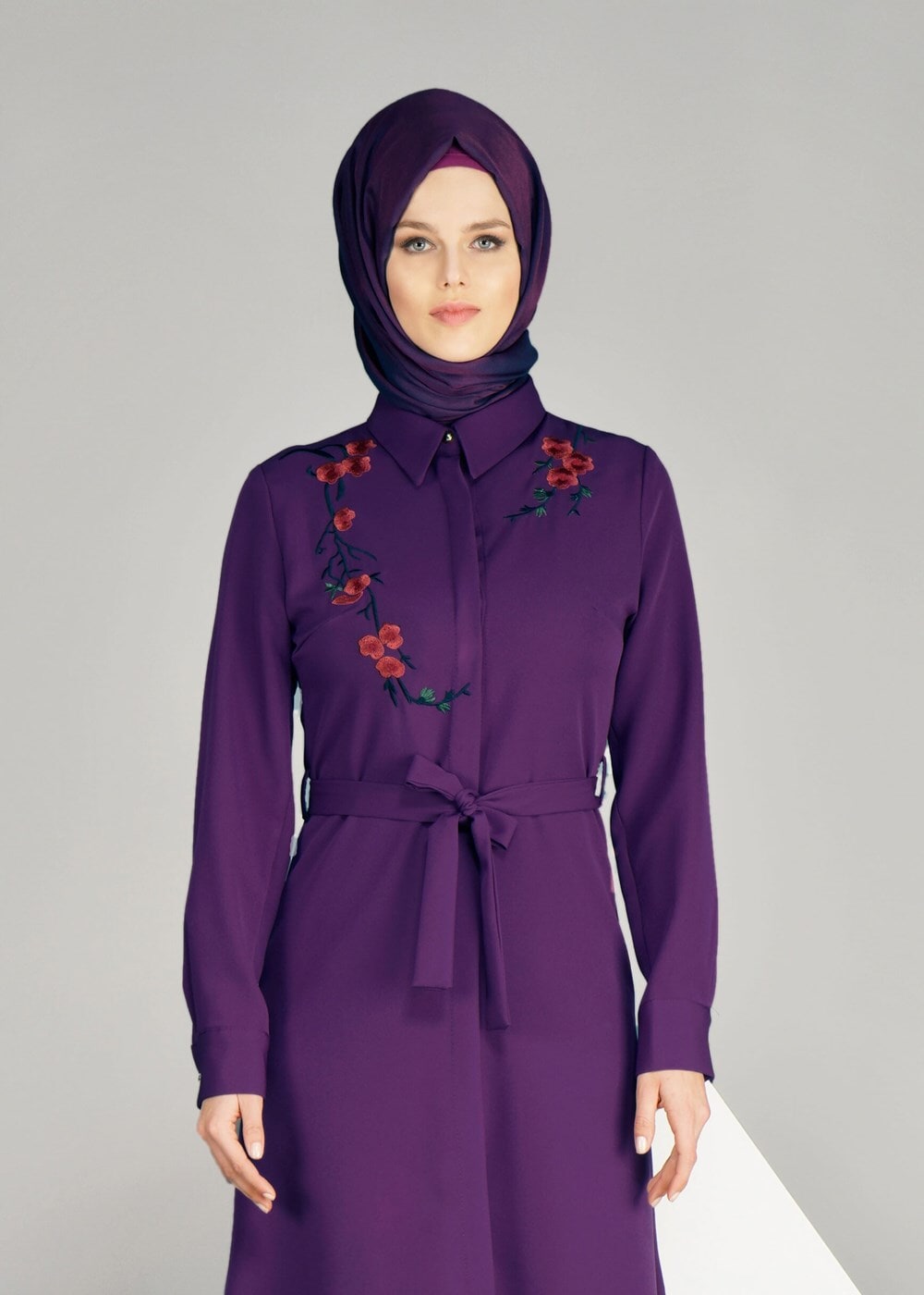 Tesettür giyim MOR T 91471 Elegance- Nakış Detaylı Uzun Tunik