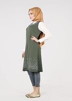 Hijab clothing KHAKI T 1605-1 Funda-Boncuk İşlemeli 2′li Tunik