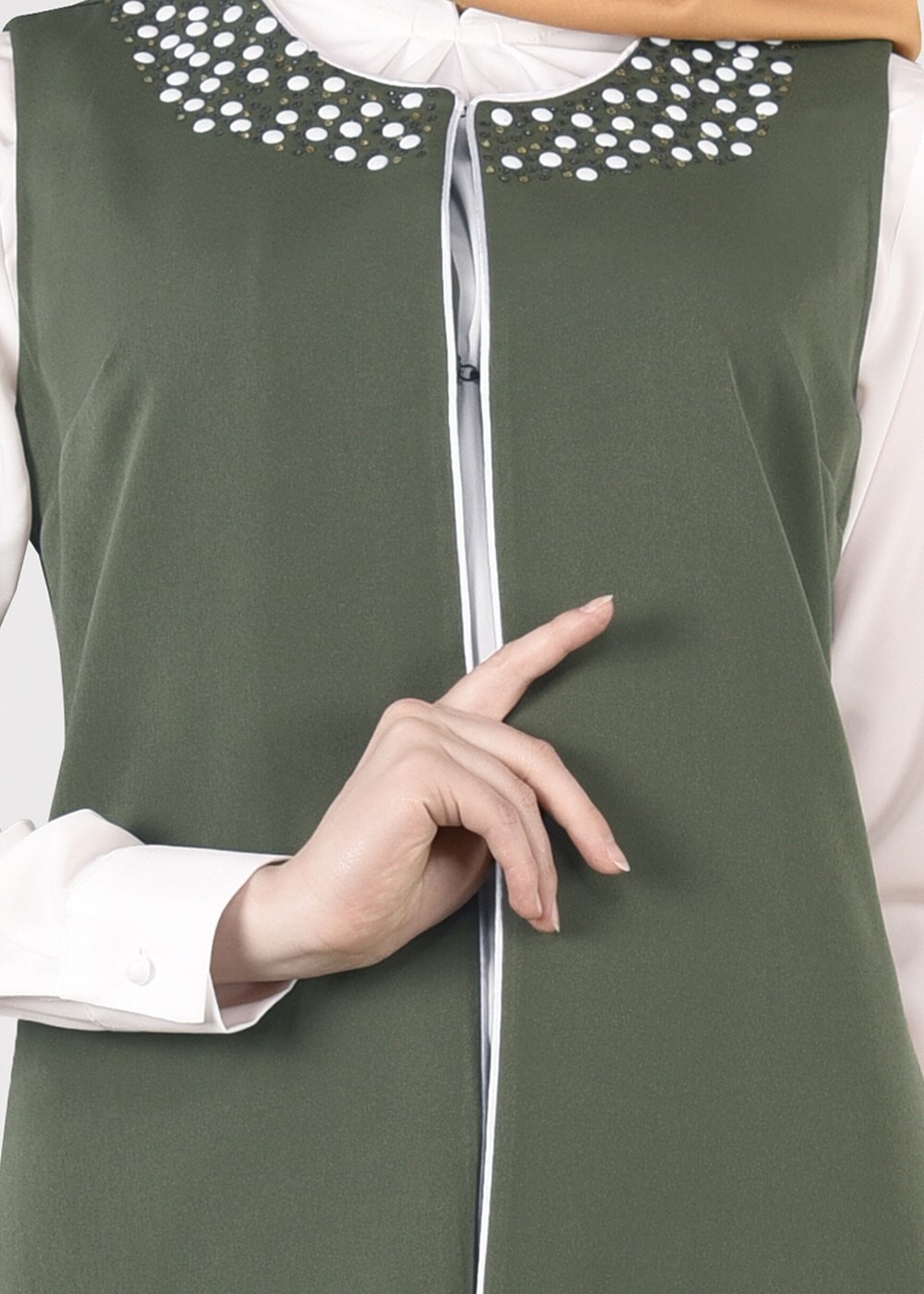 Hijab clothing KHAKI T 1605-1 Funda-Boncuk İşlemeli 2′li Tunik