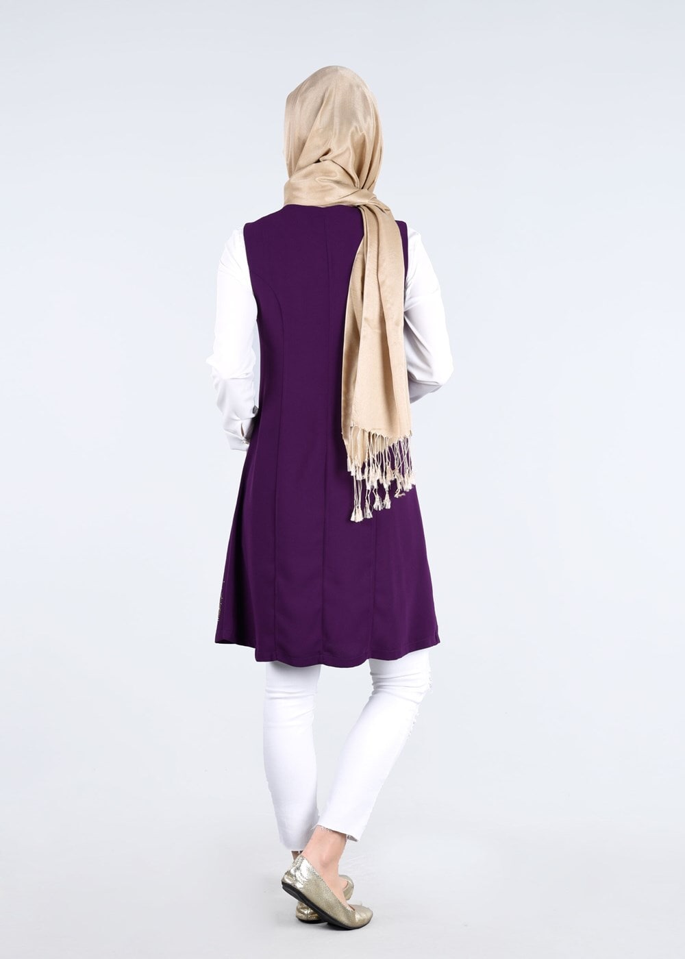 Vêtements hijab POURPRE T 1605-2 Funda-Pul Detaylı 2′li Tunik