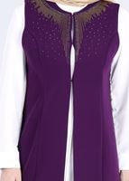 Hijab clothing PURPLE T 1605-2 Funda-Pul Detaylı 2&prime;li Tunik