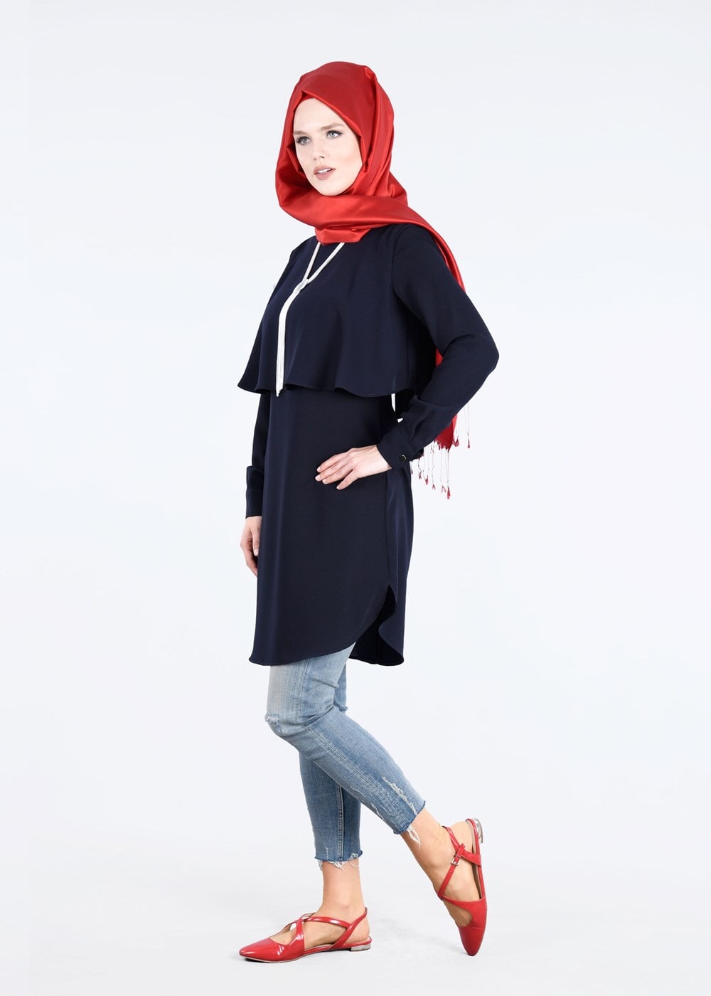 Tesettür giyim LACİVERT T 4241 Nil Crep Tesettür Tunik-Alv Fashion