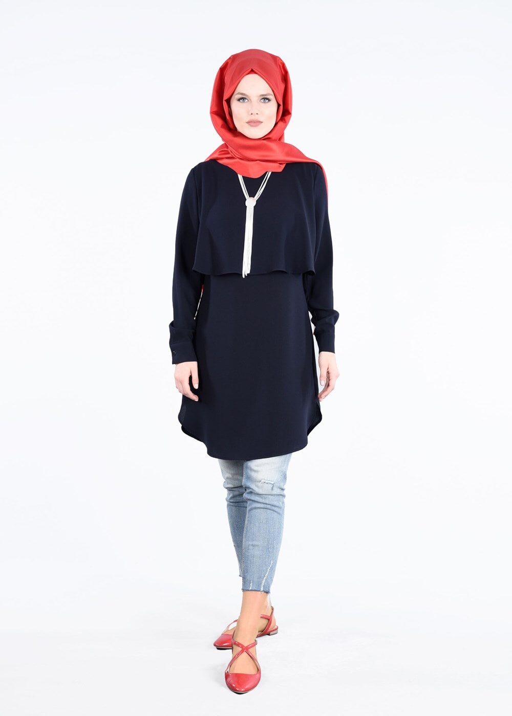 Tesettür giyim LACİVERT T 4241 Nil Crep Tesettür Tunik-Alv Fashion