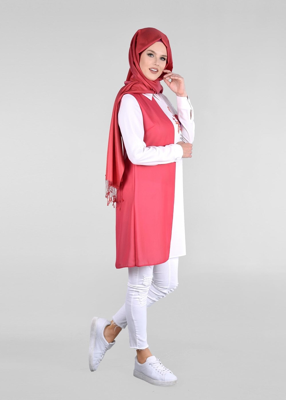 Tesettür giyim FUŞYA T 4245 New Multi Şifon Tesettür Tunik-Alv Fashion
