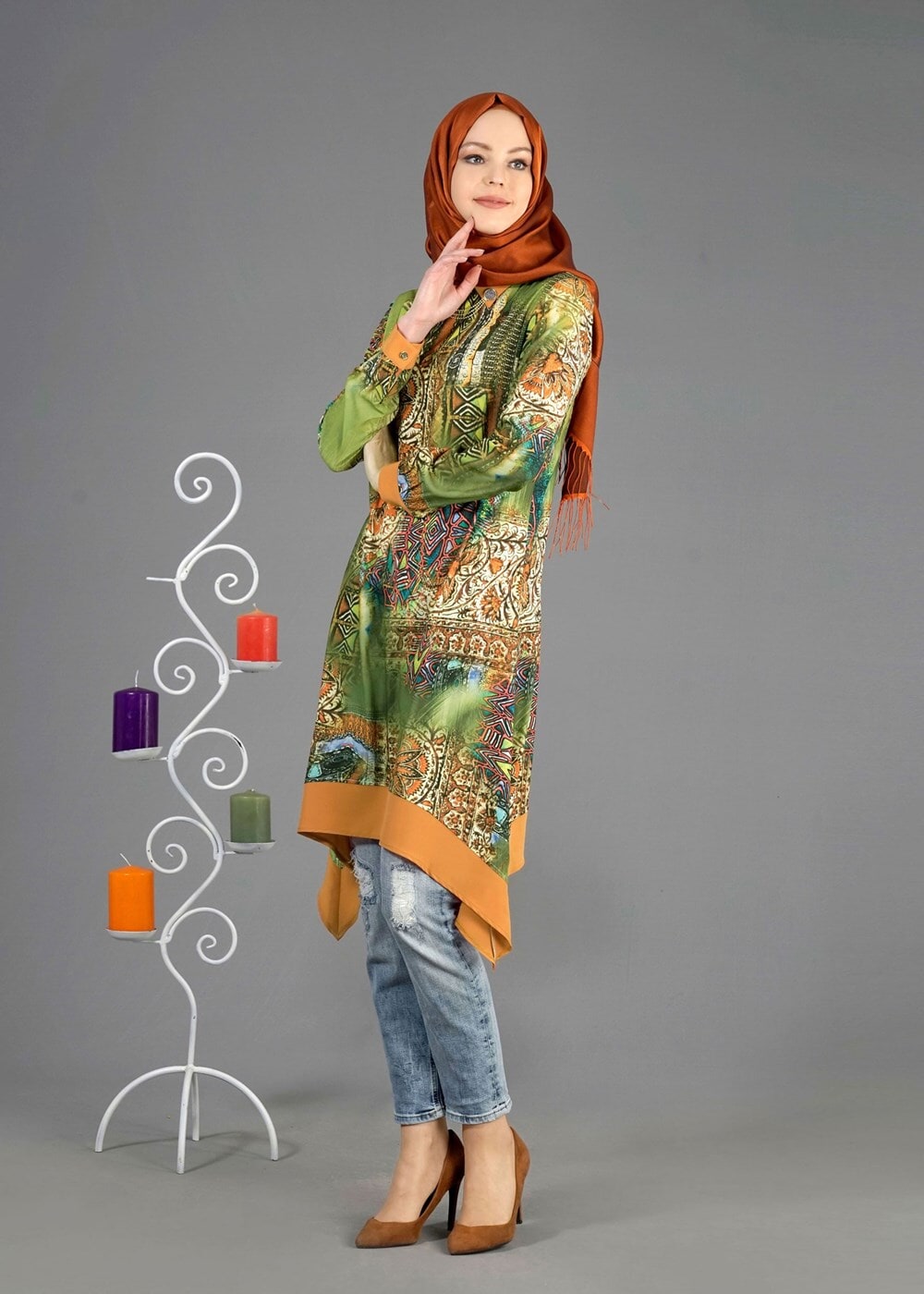 Tesettür giyim HAKİ T 4282 Rosa Tesettür 9681 Tunik-Alv Fashion