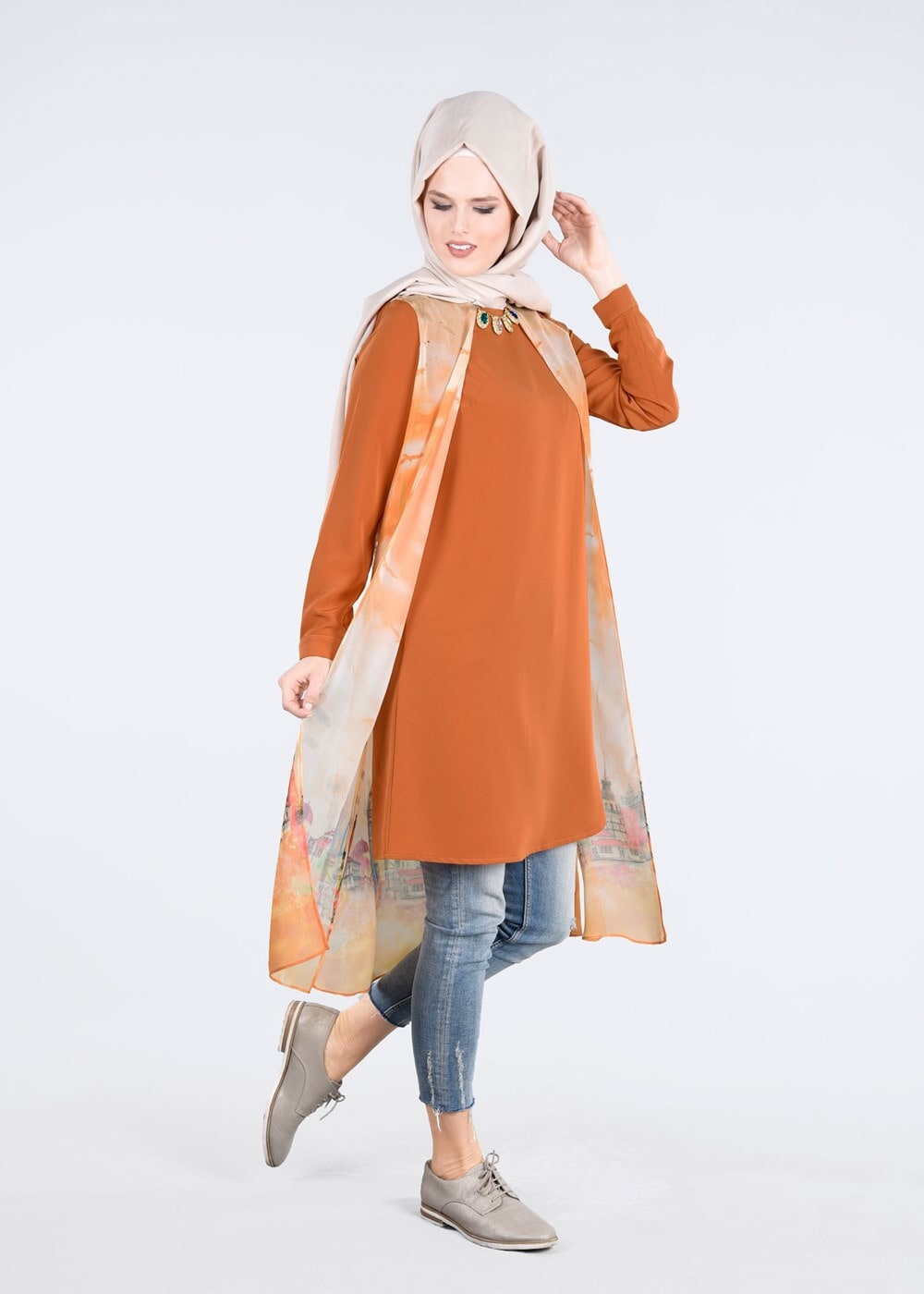 Tesettür giyim TURUNCU T 4401 Criss Tesettür Tunik-Alv Fashion