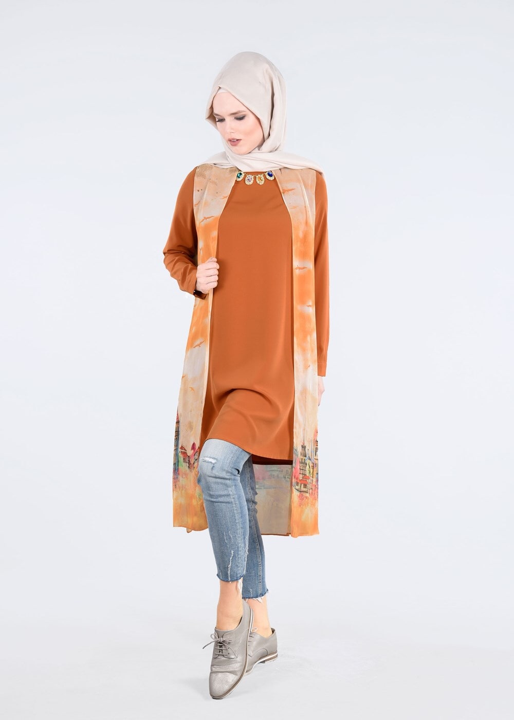Tesettür giyim TURUNCU T 4401 Criss Tesettür Tunik-Alv Fashion
