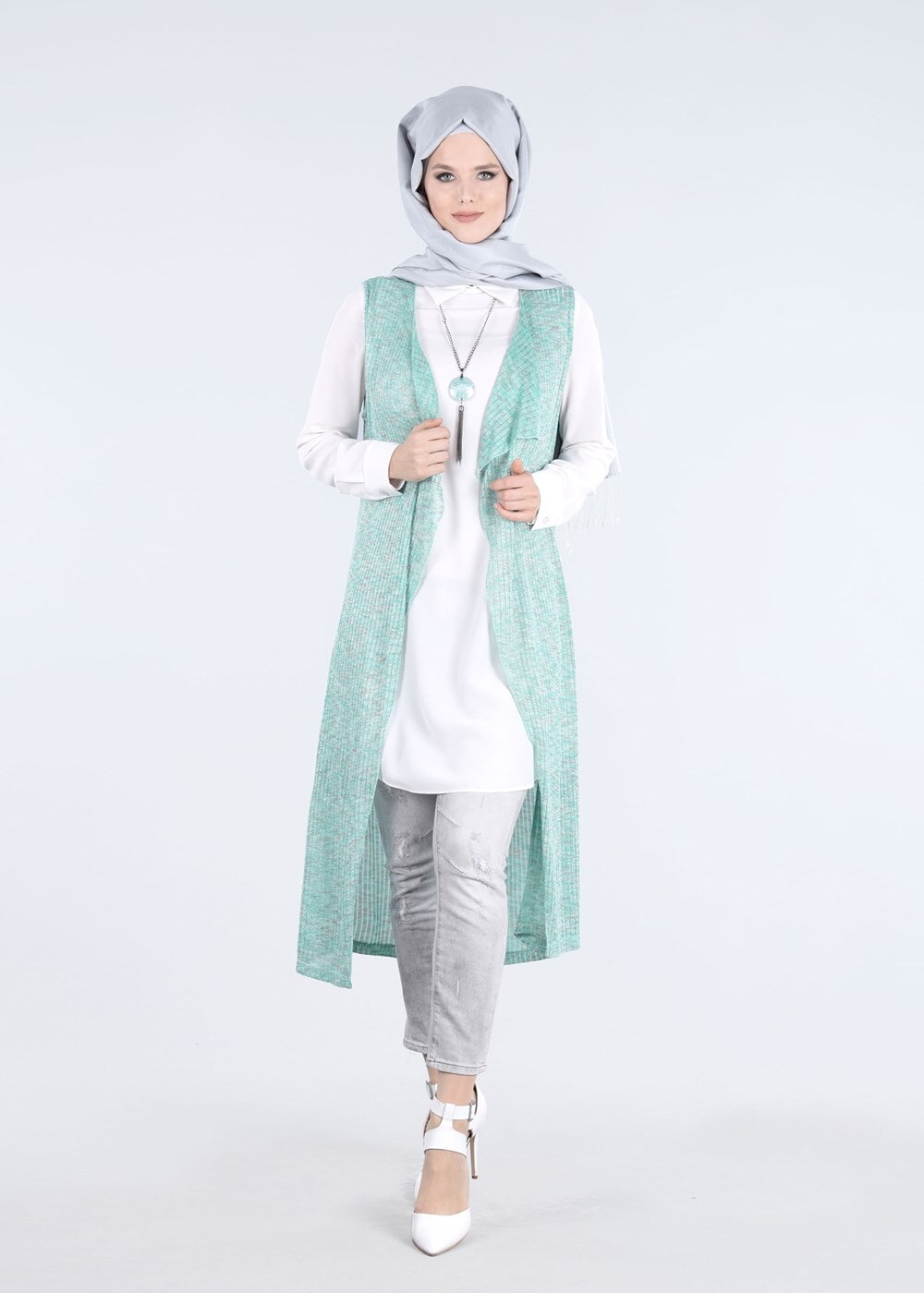 Tesettür giyim YEŞİL T 4484 Suno Tesettür 10019 2&prime;li Tunik-Alv Fashion