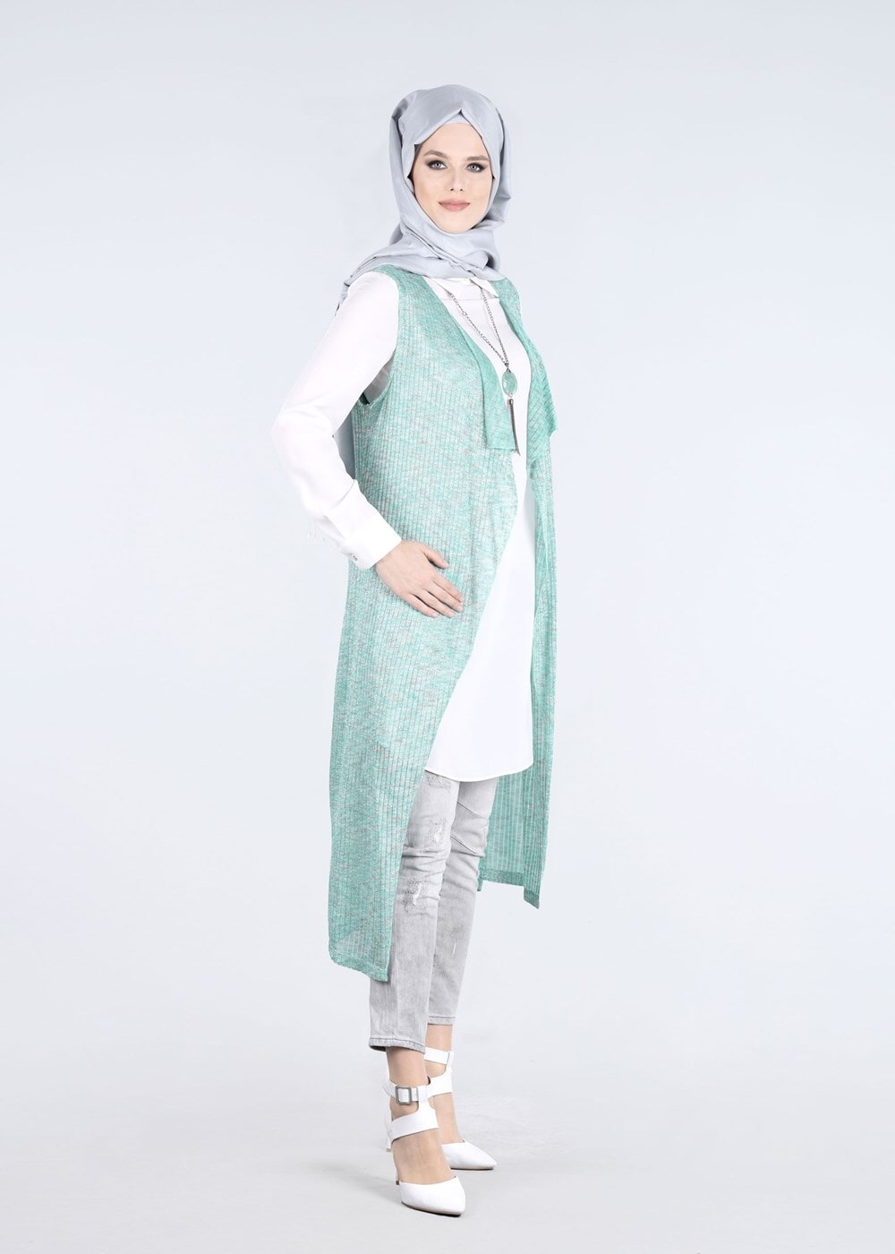 Tesettür giyim YEŞİL T 4484 Suno Tesettür 10019 2&prime;li Tunik-Alv Fashion