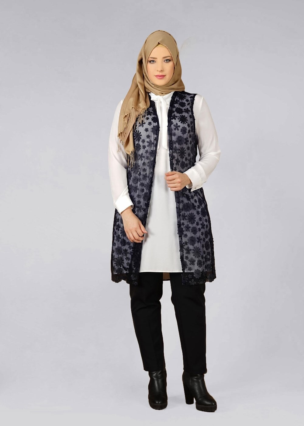 Vêtements hijab BLEU MARINE T 4521 AG 41 2′li Tesettür Tunik-Alv Fashion