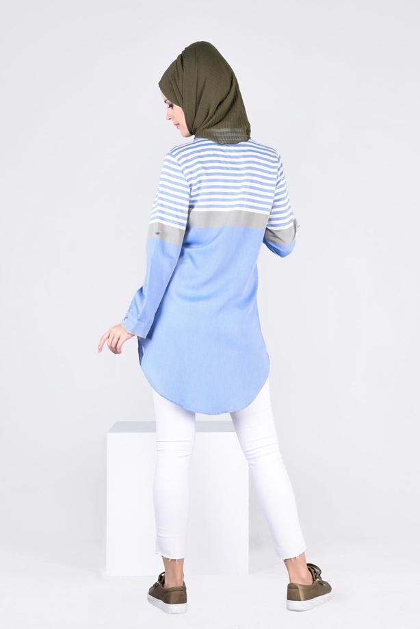Vêtements hijab  T 4696-1 Çizgi Detaylı Tunik-Yılmazlar - TRENDTESETTÜR