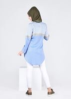 Vêtements hijab BLEU T 4696-1 Çizgi Detaylı Tunik-Yılmazlar
