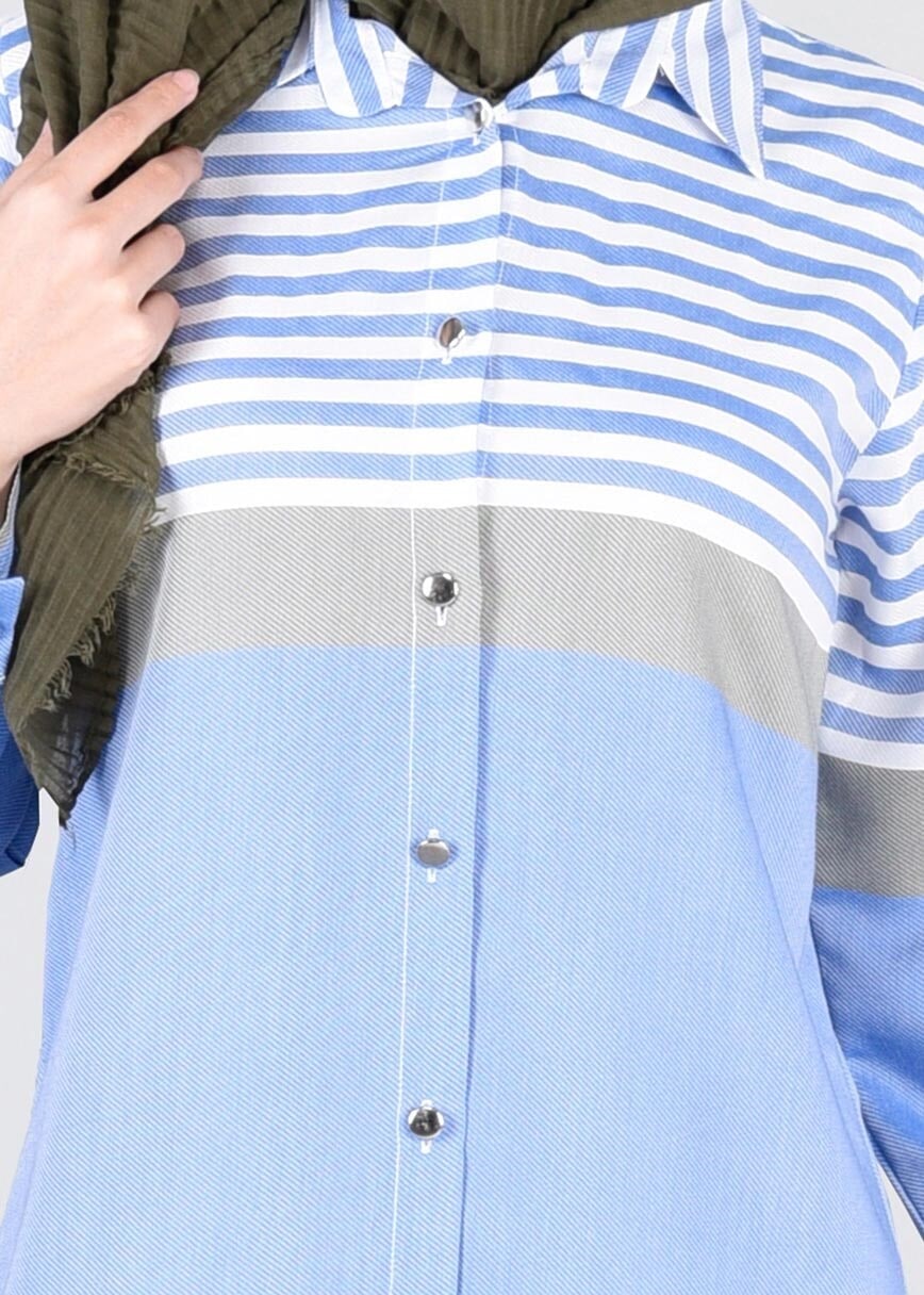 Vêtements hijab BLEU T 4696-1 Çizgi Detaylı Tunik-Yılmazlar