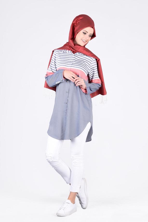 Vêtements hijab  T 4696-1 Çizgi Detaylı Tunik-Yılmazlar - TRENDTESETTÜR