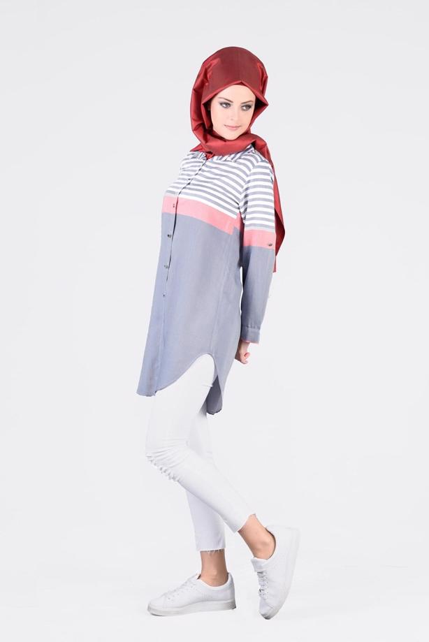 Vêtements hijab  T 4696-1 Çizgi Detaylı Tunik-Yılmazlar - TRENDTESETTÜR