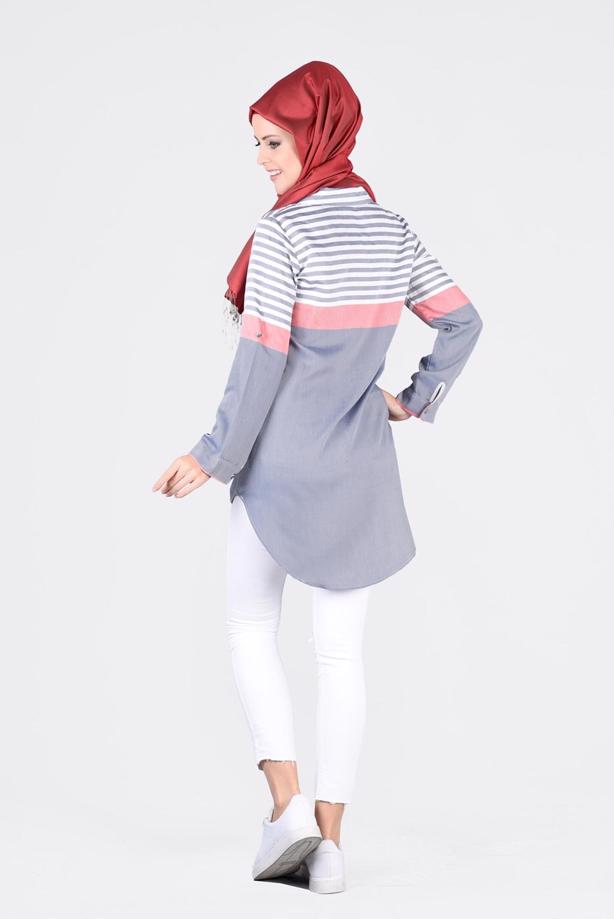 Vêtements hijab  T 4696-1 Çizgi Detaylı Tunik-Yılmazlar - TRENDTESETTÜR