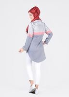 Hijab clothing GREY T 4696-1 Çizgi Detaylı Tunik-Yılmazlar