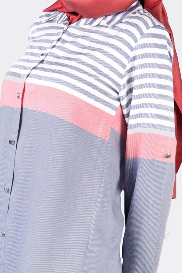 Vêtements hijab  T 4696-1 Çizgi Detaylı Tunik-Yılmazlar - TRENDTESETTÜR