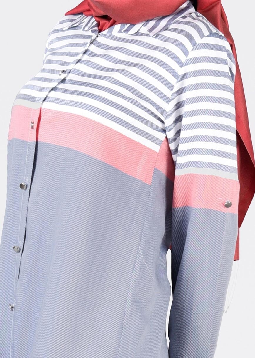 Hijab clothing GREY T 4696-1 Çizgi Detaylı Tunik-Yılmazlar