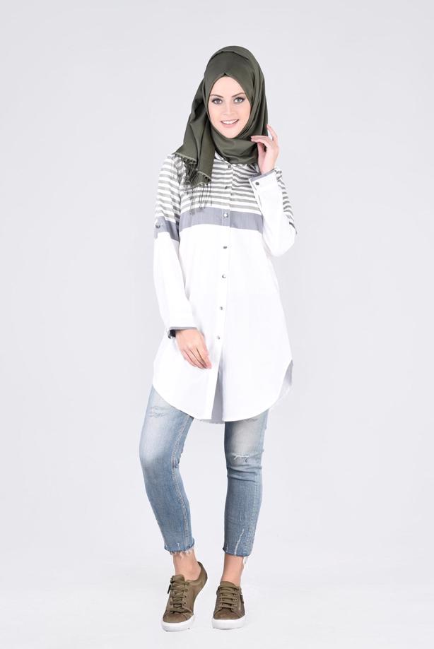 Vêtements hijab  T 4696-1 Çizgi Detaylı Tunik-Yılmazlar - TRENDTESETTÜR