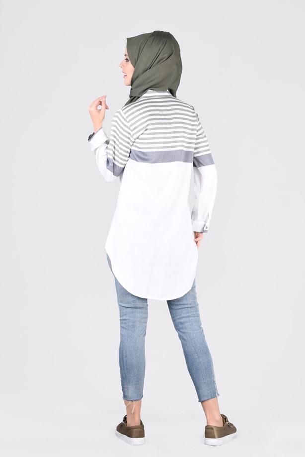 Vêtements hijab  T 4696-1 Çizgi Detaylı Tunik-Yılmazlar - TRENDTESETTÜR