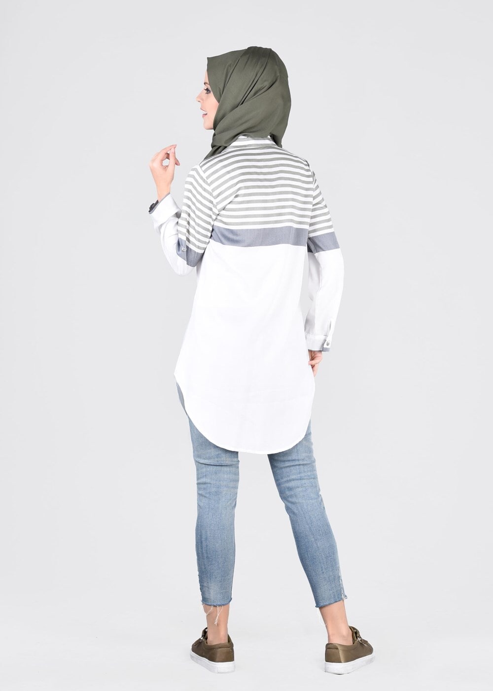 Hijab clothing KHAKI T 4696-1 Çizgi Detaylı Tunik-Yılmazlar