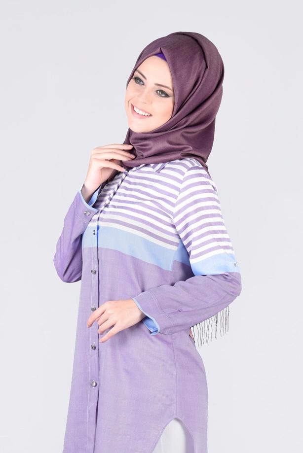 Vêtements hijab  T 4696-1 Çizgi Detaylı Tunik-Yılmazlar - TRENDTESETTÜR