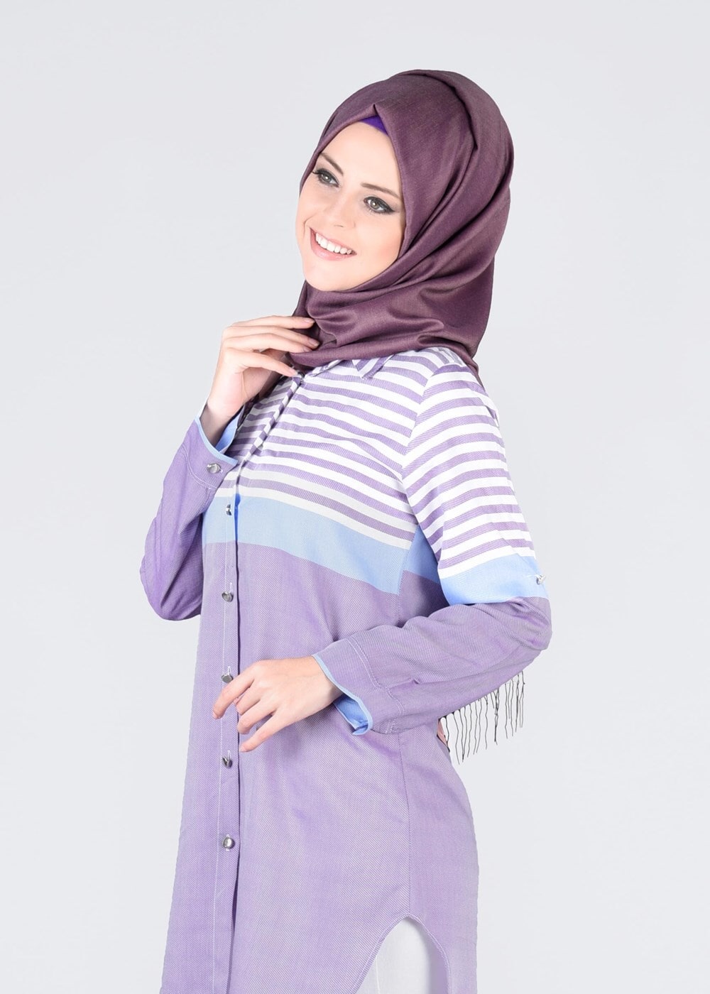 Vêtements hijab POURPRE T 4696-1 Çizgi Detaylı Tunik-Yılmazlar
