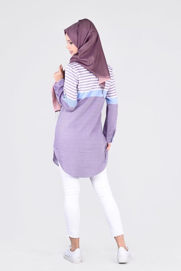 Vêtements hijab  T 4696-1 Çizgi Detaylı Tunik-Yılmazlar - TRENDTESETTÜR