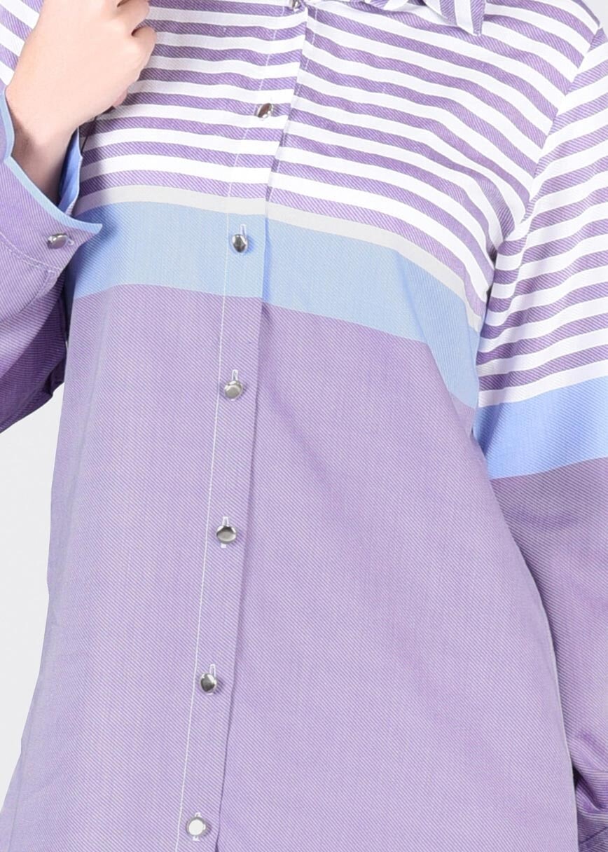 Vêtements hijab POURPRE T 4696-1 Çizgi Detaylı Tunik-Yılmazlar