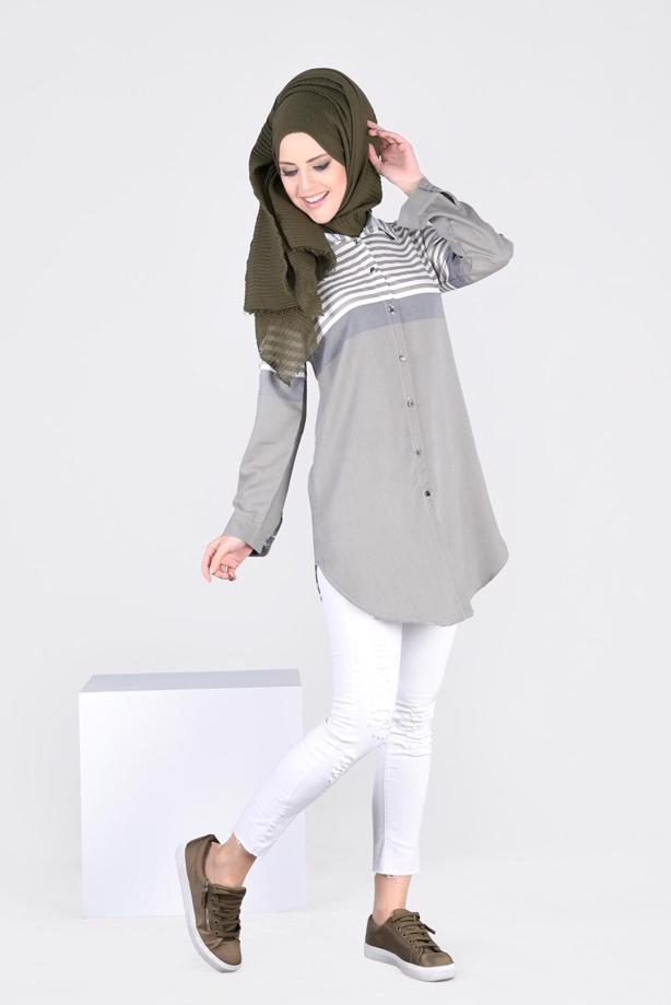 Vêtements hijab  T 4696-1 Çizgi Detaylı Tunik-Yılmazlar - TRENDTESETTÜR