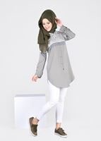 Hijab clothing KHAKI T 4696-1 Çizgi Detaylı Tunik-Yılmazlar