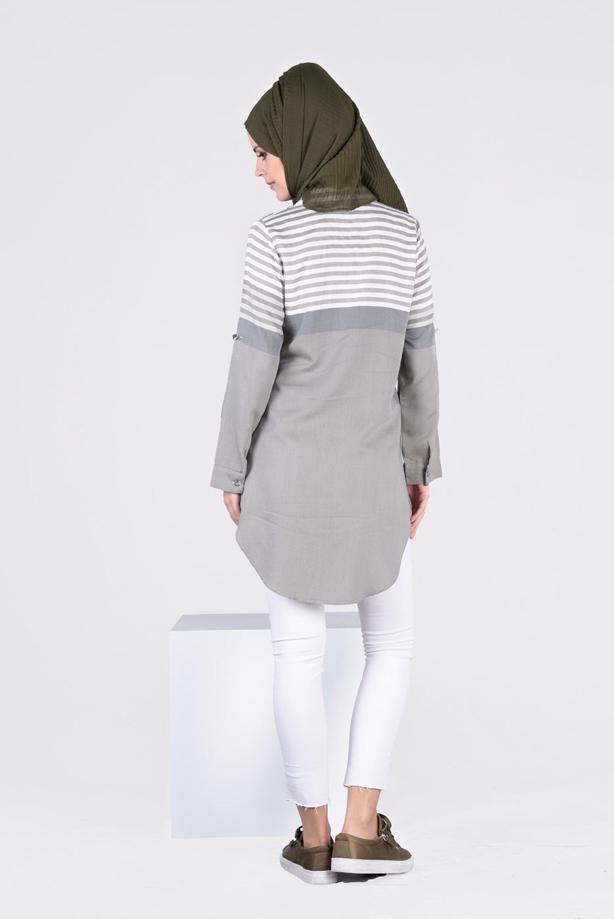 Vêtements hijab  T 4696-1 Çizgi Detaylı Tunik-Yılmazlar - TRENDTESETTÜR