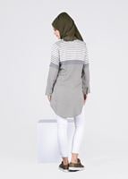 Tesettür giyim HAKİ T 4696-1 Çizgi Detaylı Tunik-Yılmazlar