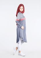 Hijab clothing GREY T 7496-1 Yılmazlar-Çizgi Detaylı Tunik