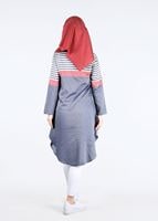 Hijab clothing GREY T 7496-1 Yılmazlar-Çizgi Detaylı Tunik