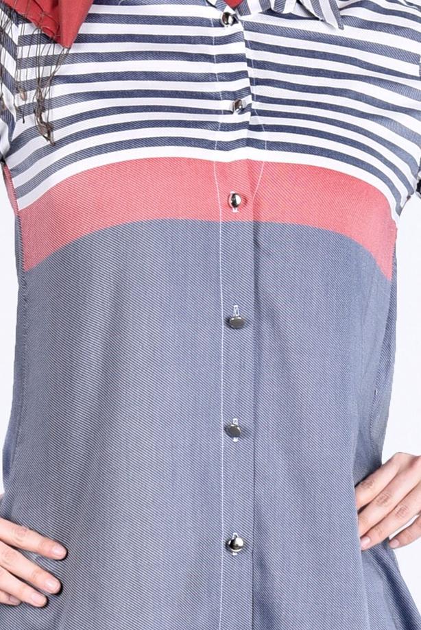 Vêtements hijab  T 7496-1 Yılmazlar-Çizgi Detaylı Tunik - TRENDTESETTÜR