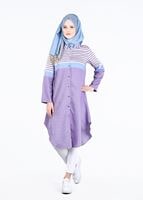 Hijab clothing PURPLE T 7496-1 Yılmazlar-Çizgi Detaylı Tunik