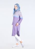 Hijab clothing PURPLE T 7496-1 Yılmazlar-Çizgi Detaylı Tunik