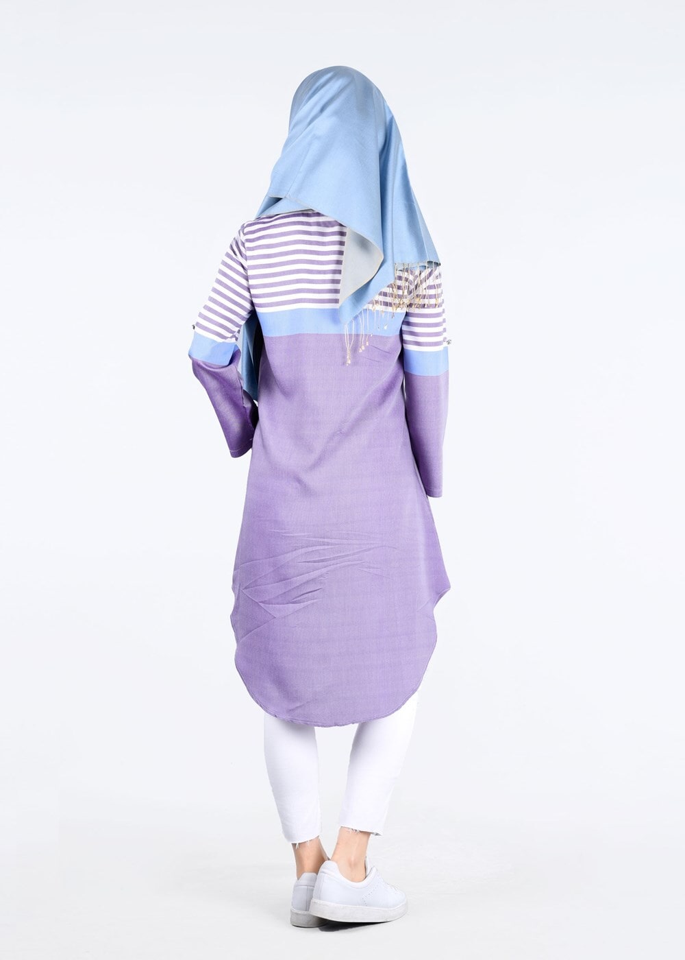 Vêtements hijab POURPRE T 7496-1 Yılmazlar-Çizgi Detaylı Tunik