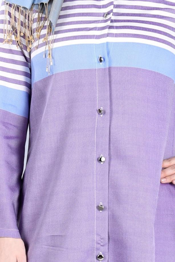 Vêtements hijab  T 7496-1 Yılmazlar-Çizgi Detaylı Tunik - TRENDTESETTÜR