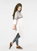Hijab clothing KHAKI T 7496-1 Yılmazlar-Çizgi Detaylı Tunik