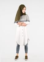 Hijab clothing KHAKI T 7496-1 Yılmazlar-Çizgi Detaylı Tunik